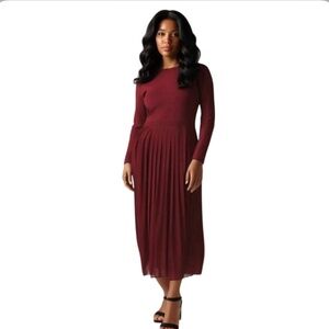 J. Crew Factory Burgundy Pleated Midi Dress